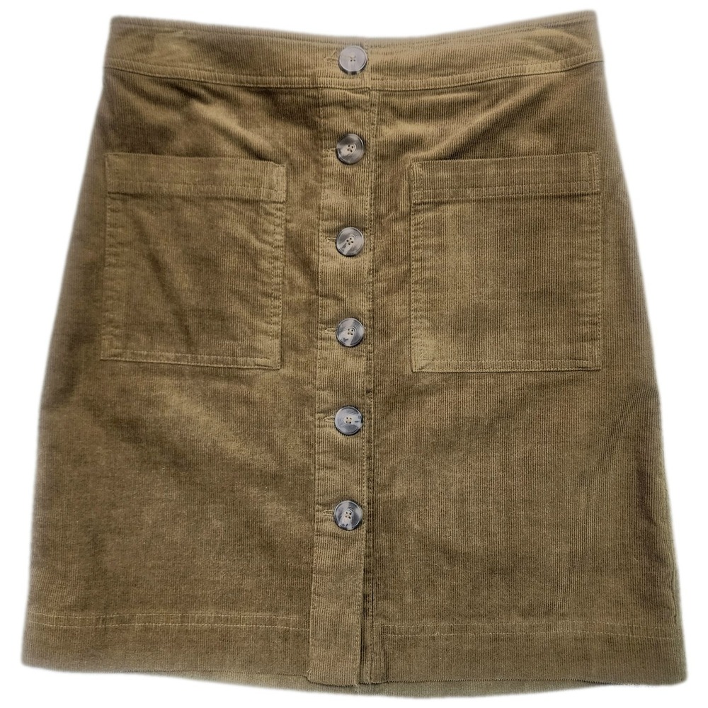 Cremieux Womens 0 Olive Green Corduroy Button Front Mini Skirt Classic